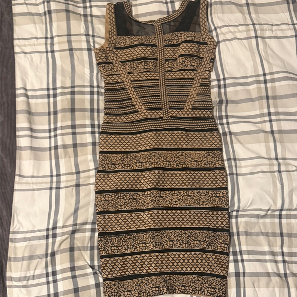 Gracia Black and Gold Patterned Bandage Midi Dress